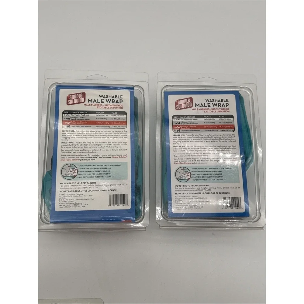 Lot of 2 Simple Solution Washable Male Dog Wrap Large 35-90 lb Reusable NEW